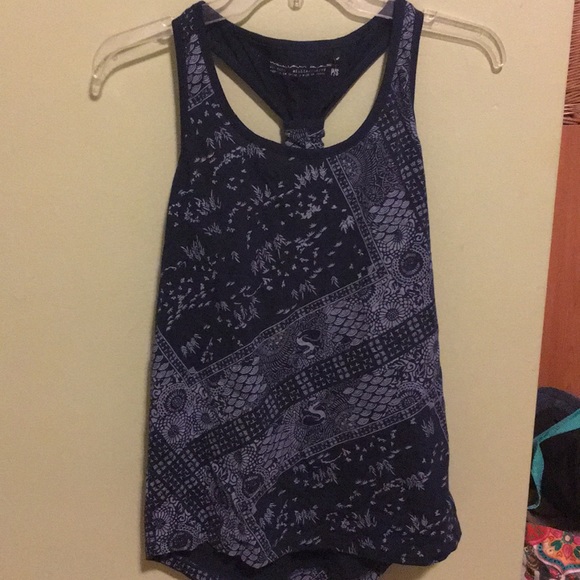 Blue gathered racer back tank top - Picture 1 of 5